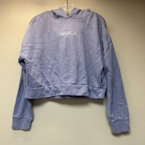 RVCA Cropped Hoodie Womens Small Blue Excellent French Terry Logo Pullover